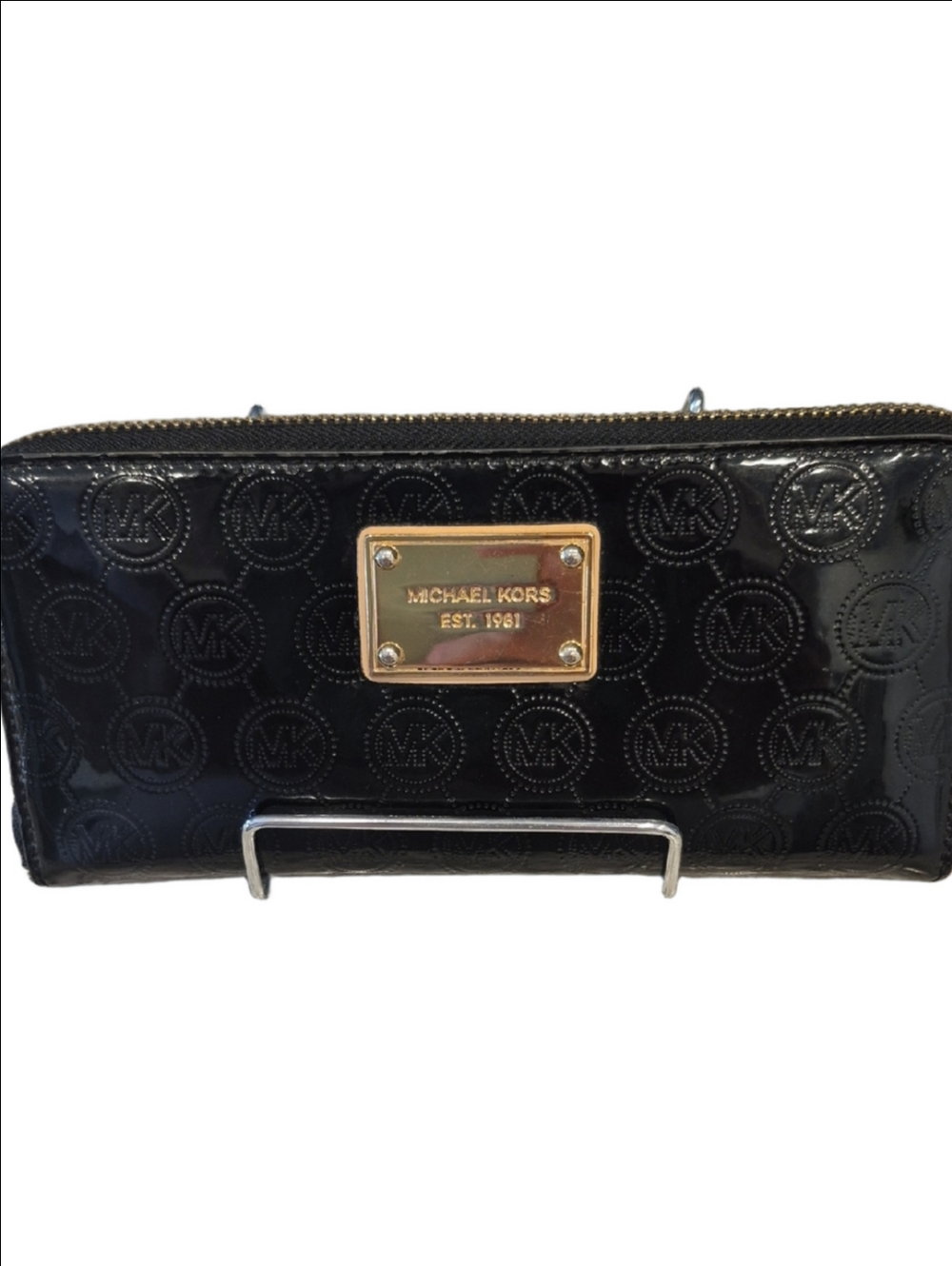 Michael Kors Black Patent Logo Zip Around Wallet